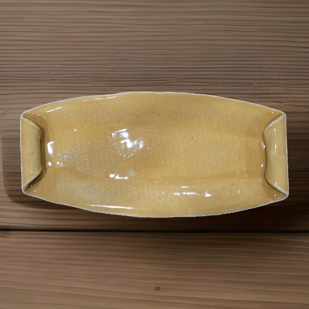 Studio Pottery Serving Platter Yellow CottageCore Handcrafted Clay Art‎ Tray